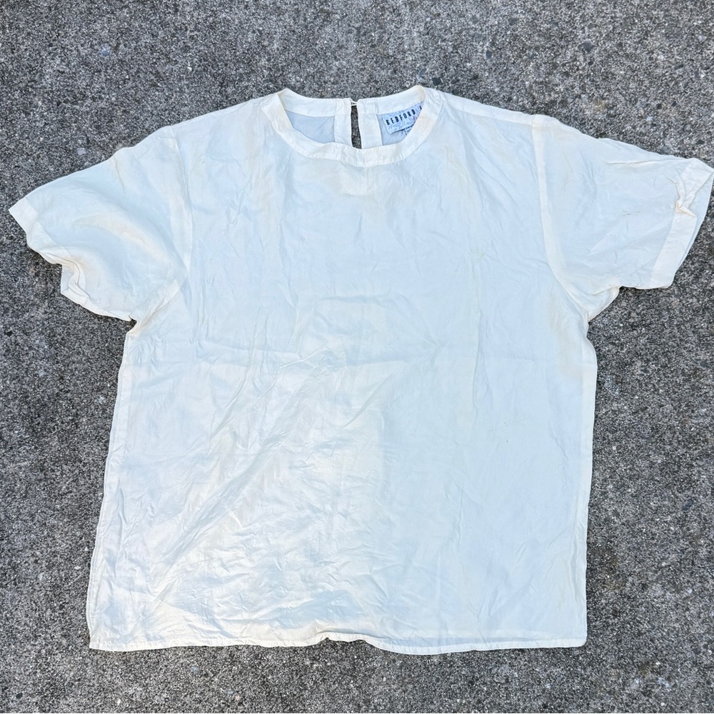 Vintage Casual Cream Short Sleeve %100 silk blouse